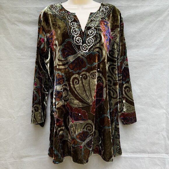 Bella Terra Whimsigoth Green Velvet Butterfly Sequin Green Shirt Blouse y2k 90's - Picture 11 of 11